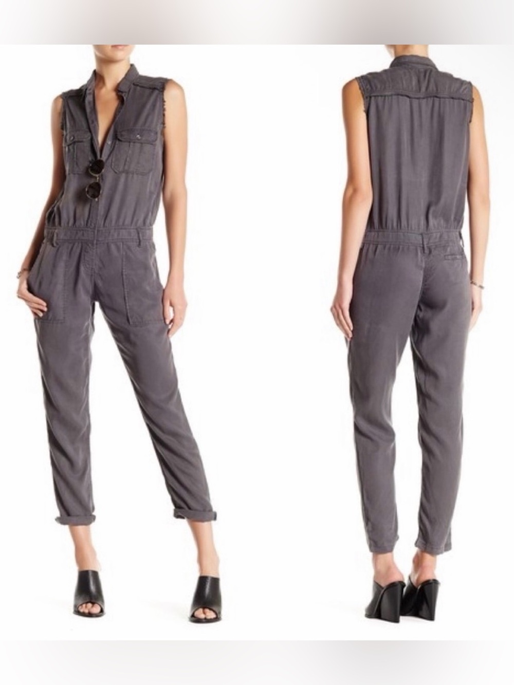 Etienne Marcel Frayed Jumpsuit Size Gray Medium